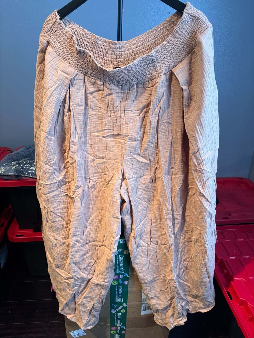 Bloomchic Textured Smocked Waist Flowy Harem Pants